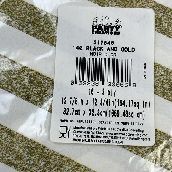Lot of 2 Packages of 16, 40th Birthday Napkins Black/Gold/White 32 Total NEW - Picture 4 of 4